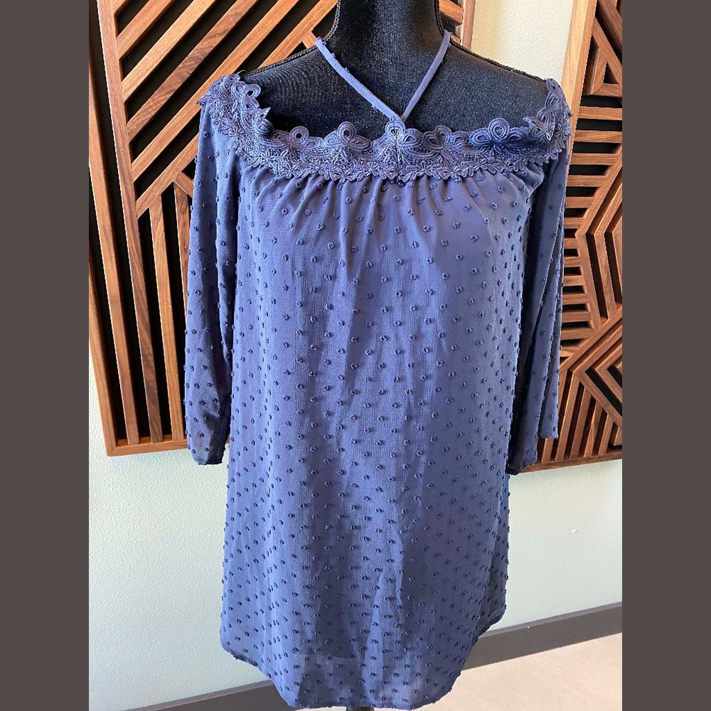 Xhilaration Swiss Dot Embroidered Off the Shoulder Dress - Navy